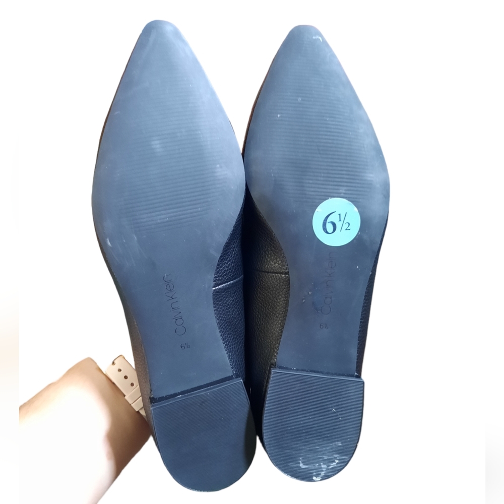 Calvin Klein Emerin Slip On Flats Dress Shoes Point Toe Pebbled Leather Black - Picture 8 of 10